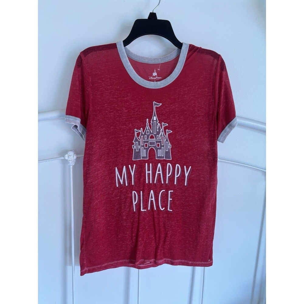 Disney Parks Medium My Happy Place Disney World Castle Unisex Sheer Red T Shirt